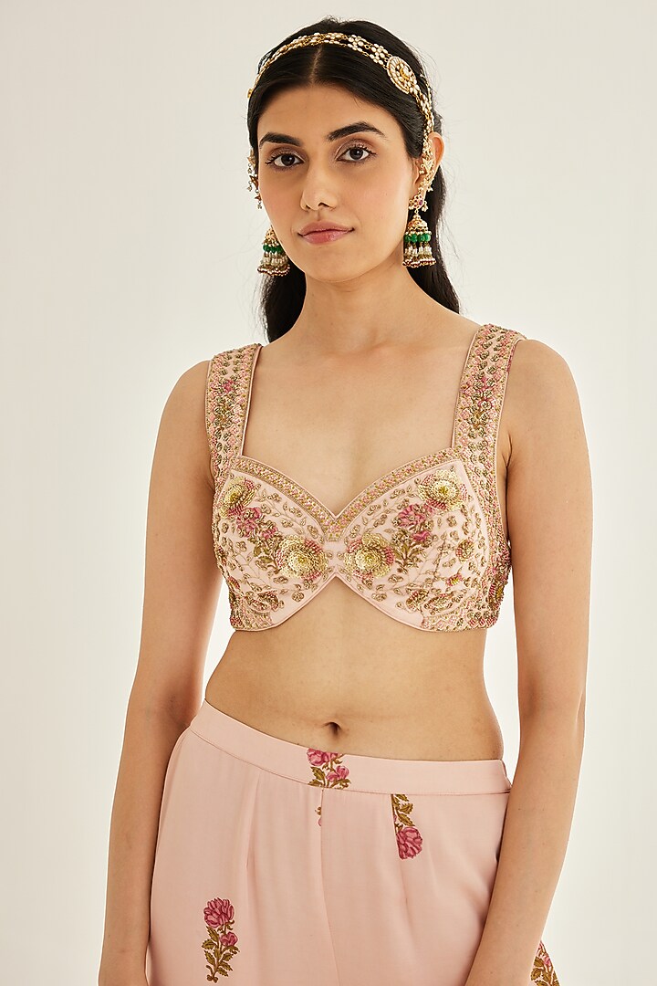 Shell Pink Chiffon Embroidered Wedding Sharara Set by Shyam Narayan Prasad at Pernia's Pop Up Shop
