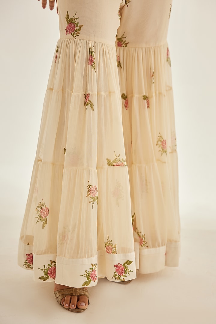 Papyrus White Chiffon Embroidered Wedding Sharara Set by Shyam Narayan Prasad at Pernia's Pop Up Shop