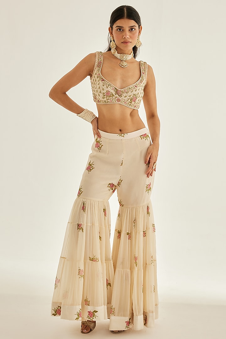 Papyrus White Chiffon Embroidered Wedding Sharara Set by Shyam Narayan Prasad at Pernia's Pop Up Shop