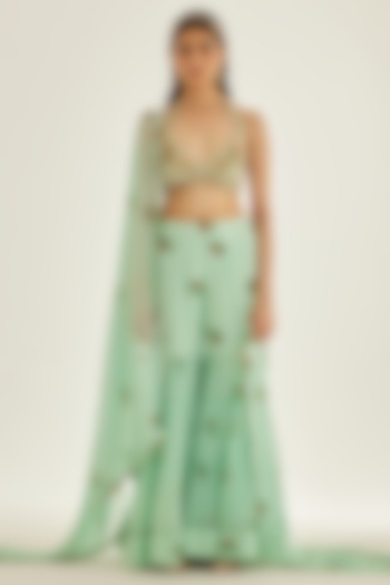 Plume Blue Chiffon Embroidered Wedding Sharara Set by Shyam Narayan Prasad at Pernia's Pop Up Shop