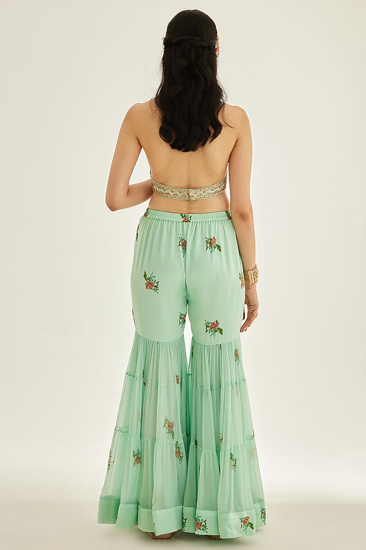 Plume Blue Chiffon Embroidered Wedding Sharara Set by Shyam Narayan Prasad at Pernia's Pop Up Shop