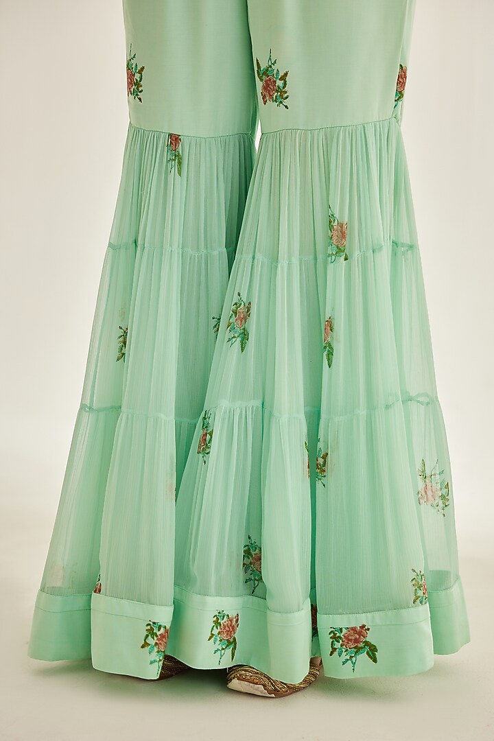 Plume Blue Chiffon Embroidered Wedding Sharara Set by Shyam Narayan Prasad at Pernia's Pop Up Shop