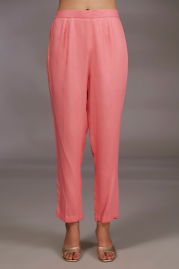 Pink Chanderi Handblock Printed & Zardosi Embroidered Kurta Set by Shyam Narayan Prasad at Pernia's Pop Up Shop