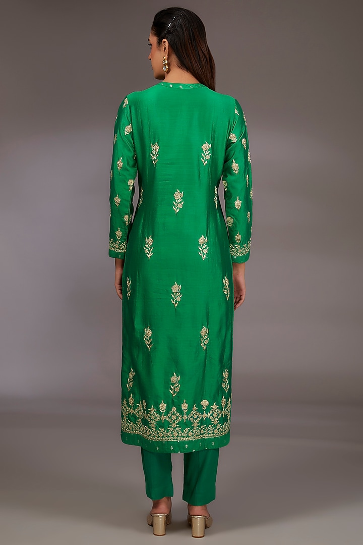Emerald Green Chanderi Silk Dori Embroidered Kurta Set by Shyam Narayan Prasad at Pernia's Pop Up Shop