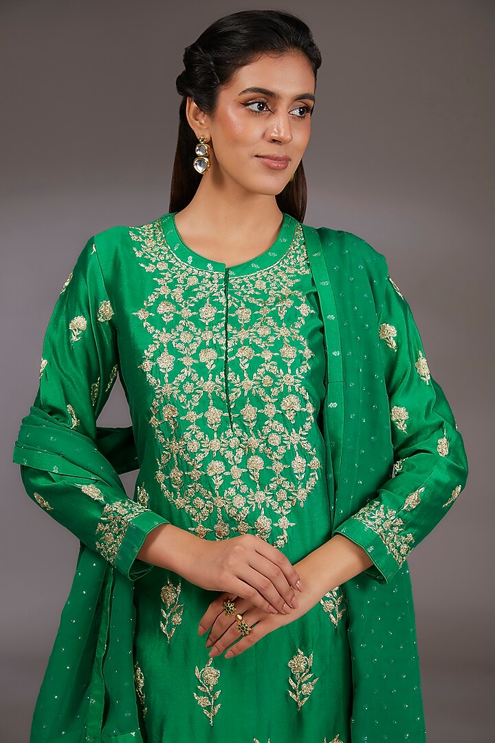 Emerald Green Chanderi Silk Dori Embroidered Kurta Set by Shyam Narayan Prasad at Pernia's Pop Up Shop
