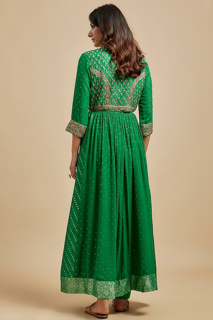 Emerald Green Silk Brocade Zardosi Embroidered Wedding Anarkali Set by Shyam Narayan Prasad at Pernia's Pop Up Shop