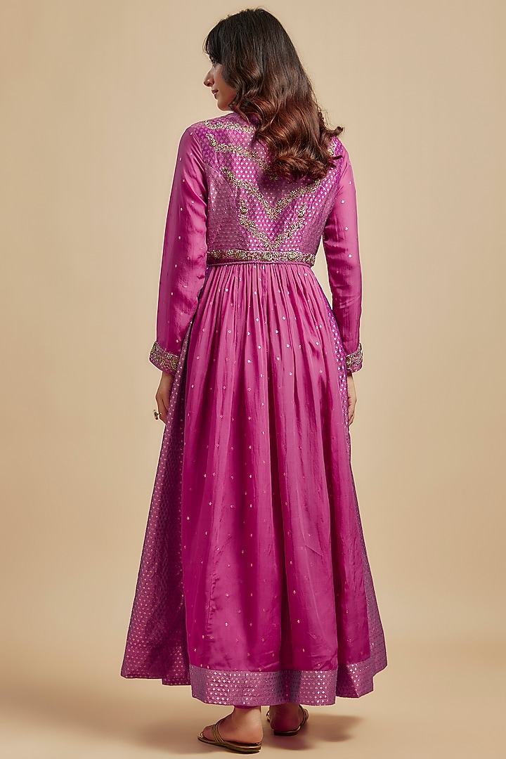 Fuchsia Pink Silk Brocade Zardosi Embroidered Wedding Anarkali Set by Shyam Narayan Prasad at Pernia's Pop Up Shop