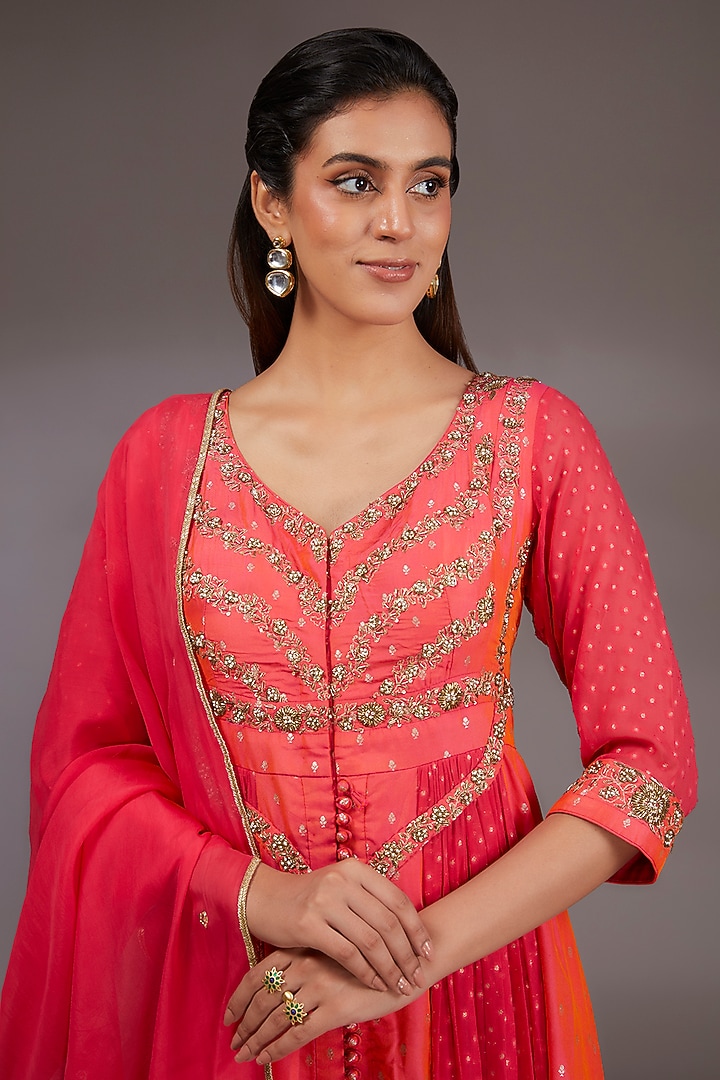 Pink Silk Brocade Zardosi Embroidered Wedding Anarkali Set by Shyam Narayan Prasad at Pernia's Pop Up Shop