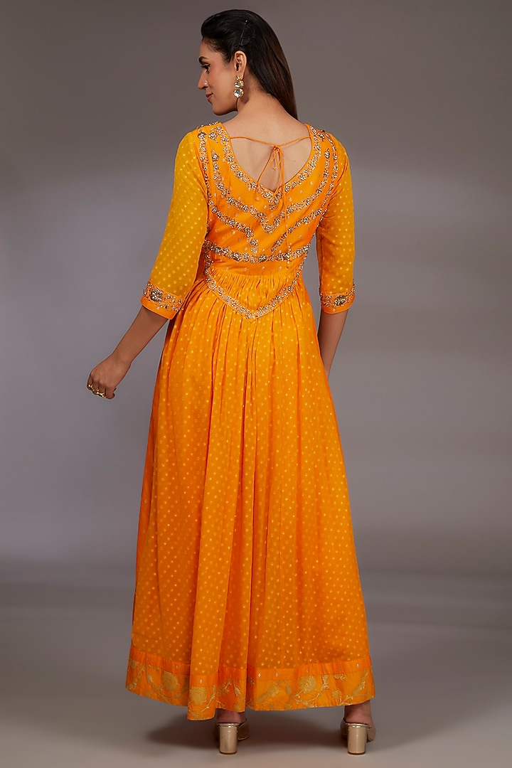 Mustard Yellow Silk Brocade Zardosi Embroidered Wedding Anarkali Set by Shyam Narayan Prasad at Pernia's Pop Up Shop