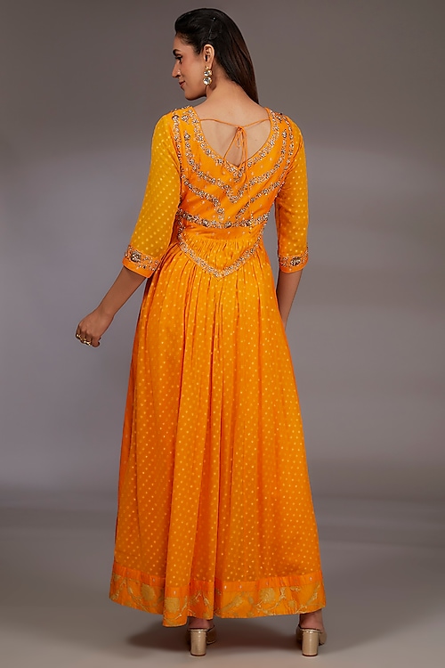 Mustard Yellow Silk Brocade Zardosi Embroidered Anarkali Set by Shyam Narayan Prasad