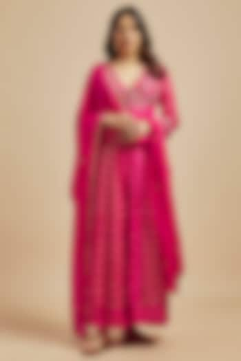 Fuchsia Silk Brocade Zardosi Embroidered Anarkali Set by Shyam Narayan Prasad at Pernia's Pop Up Shop