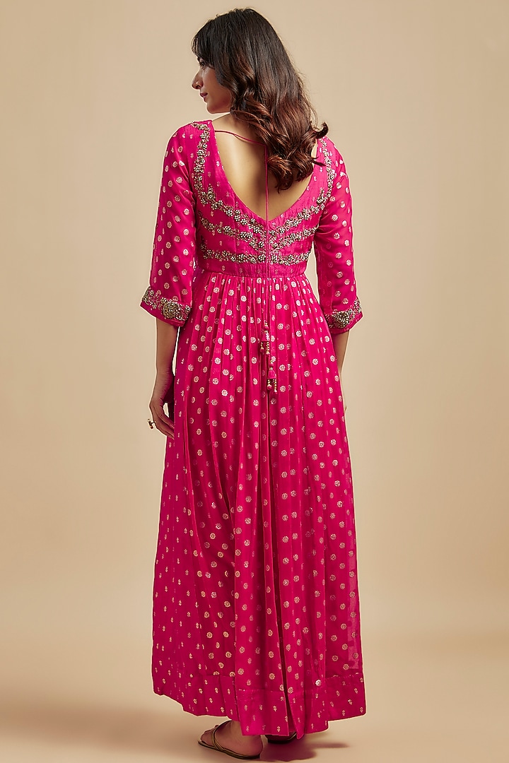 Fuchsia Silk Brocade Zardosi Embroidered Wedding Anarkali Set by Shyam Narayan Prasad at Pernia's Pop Up Shop