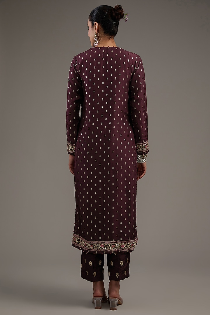 Wine Silk Brocade Zardosi Embroidered Kurta Set by Shyam Narayan Prasad at Pernia's Pop Up Shop