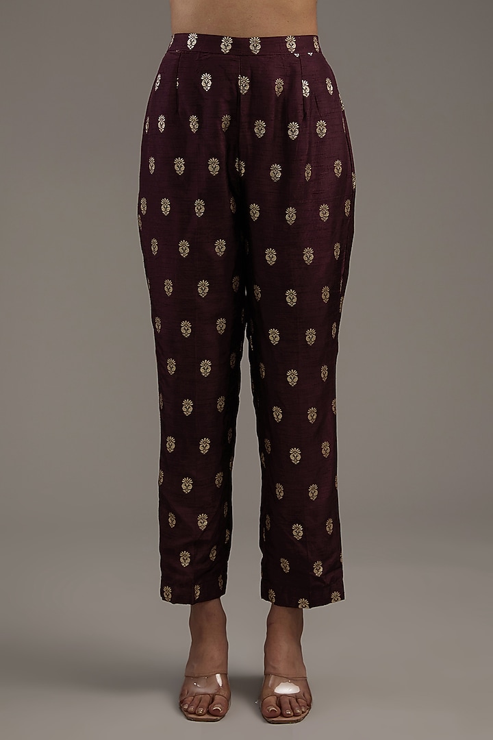 Wine Silk Brocade Zardosi Embroidered Kurta Set by Shyam Narayan Prasad at Pernia's Pop Up Shop