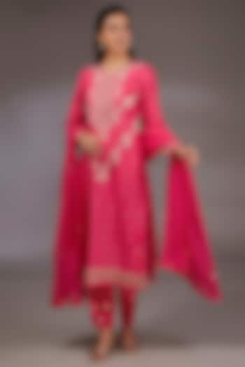 Pink Silk Brocade Zardosi Embroidered Kurta Set by Shyam Narayan Prasad at Pernia's Pop Up Shop