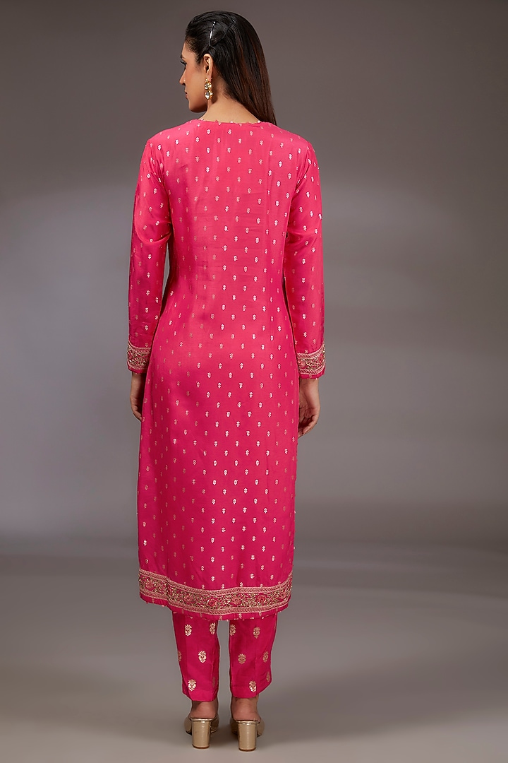 Pink Silk Brocade Zardosi Embroidered Kurta Set by Shyam Narayan Prasad at Pernia's Pop Up Shop