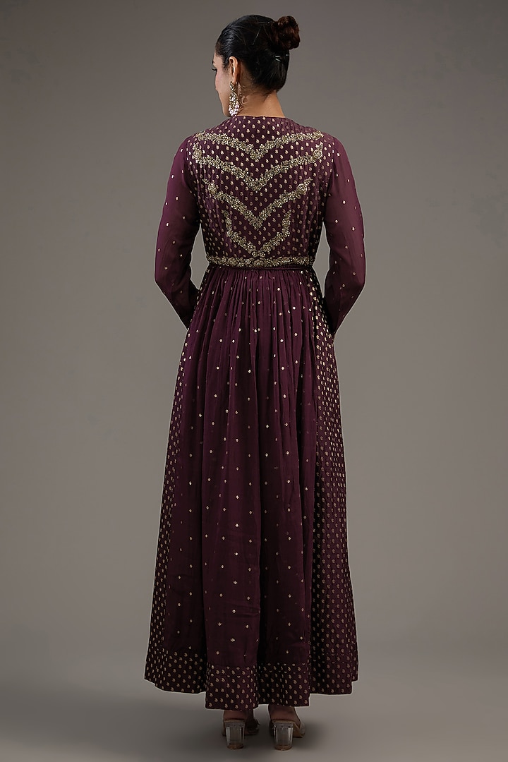 Wine Silk Brocade Zardosi Embroidered Wedding Anarkali Set by Shyam Narayan Prasad at Pernia's Pop Up Shop