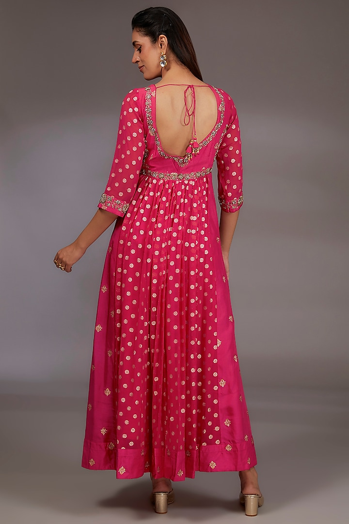 Red Silk Brocade Zardosi Embroidered Wedding Anarkali Set by Shyam Narayan Prasad at Pernia's Pop Up Shop