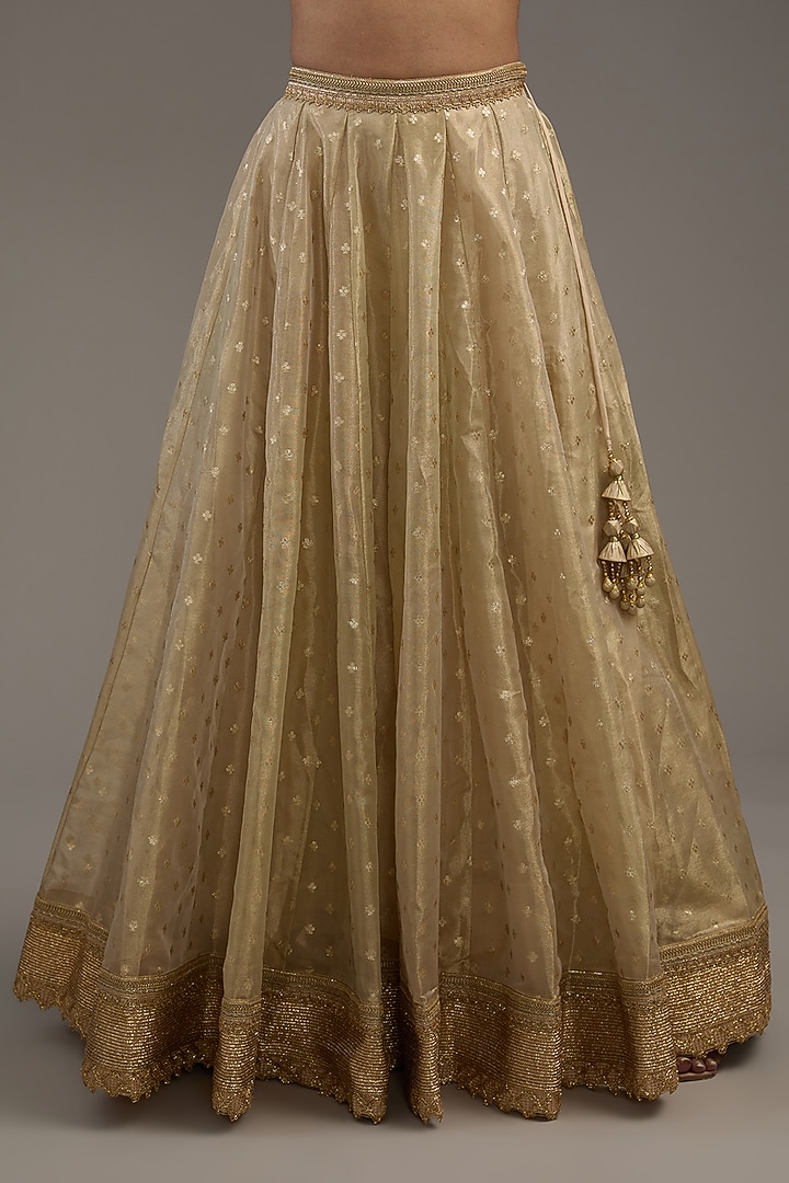 Gold Tissue Zardosi Embroidered Wedding Lehenga Set by Shyam Narayan Prasad at Pernia's Pop Up Shop