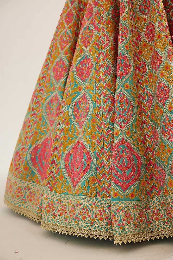 Capri Blue Raw Silk Gota & Thread Embroidered Wedding Lehenga Set by Shyam Narayan Prasad at Pernia's Pop Up Shop