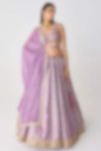 Lavender Brocade Zardosi Thread Embroidered Wedding Lehenga Set by Shyam Narayan Prasad at Pernia's Pop Up Shop