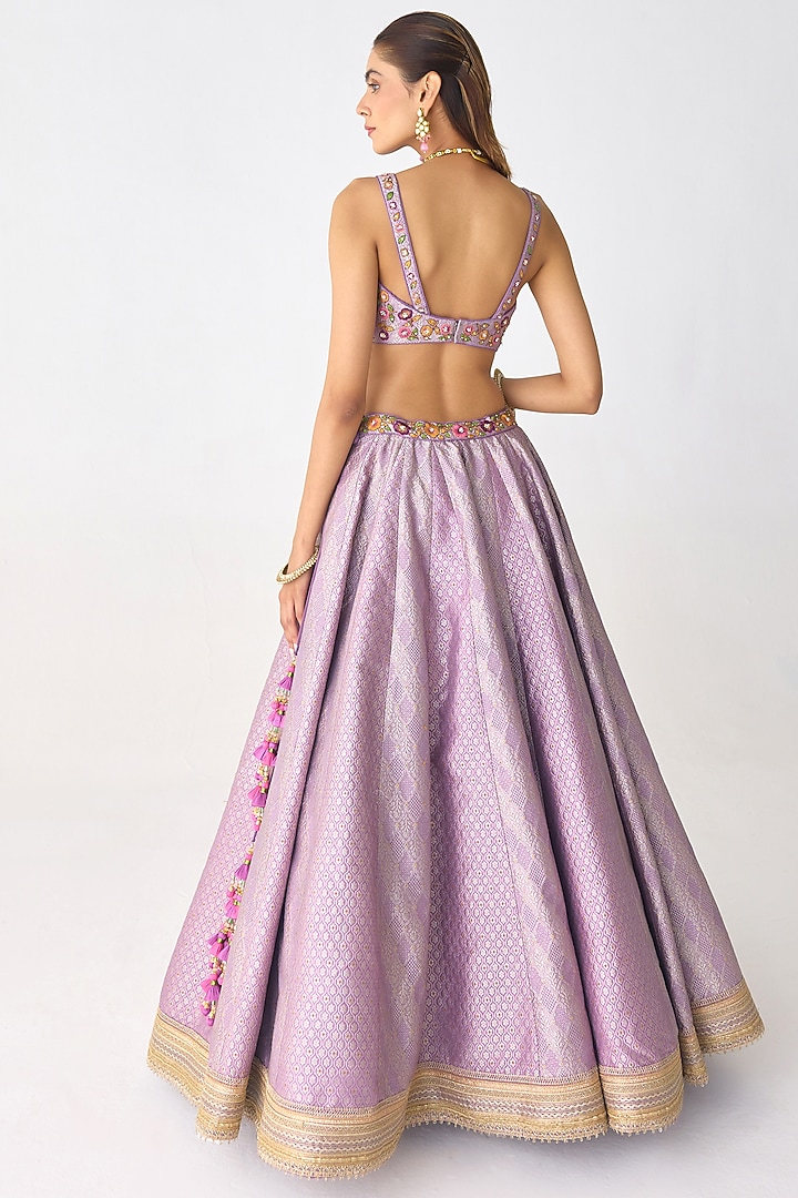 Lavender Brocade Zardosi Thread Embroidered Wedding Lehenga Set by Shyam Narayan Prasad at Pernia's Pop Up Shop