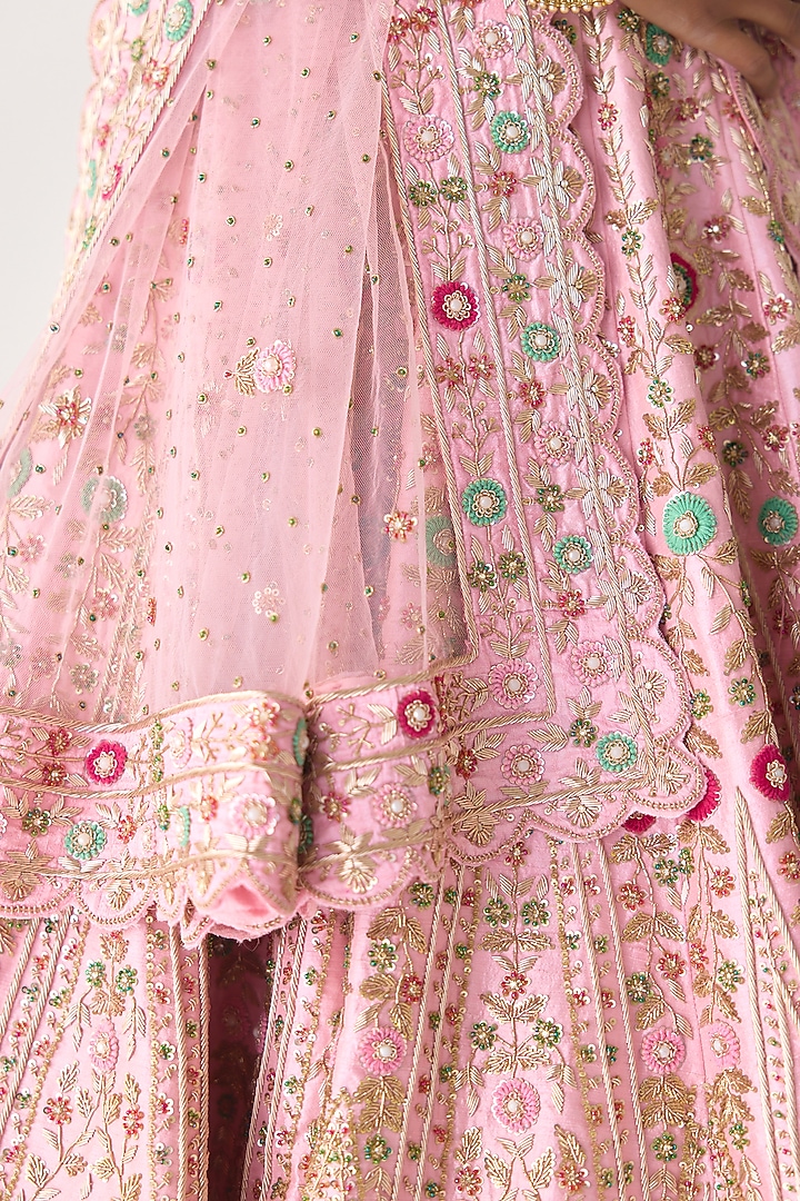 Orchid Pink Raw Silk Zardosi Embroidered Bridal Lehenga Set by Shyam Narayan Prasad at Pernia's Pop Up Shop