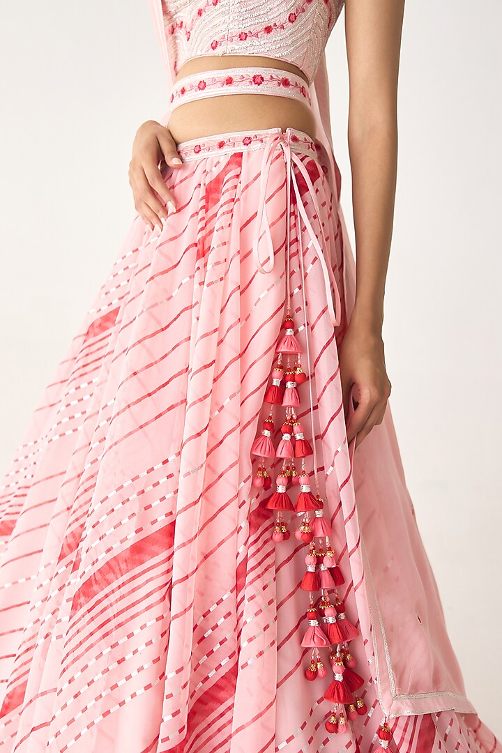 Blush Pink Georgette Gota Thread Embroidered Leheriya Wedding Lehenga Set by Shyam Narayan Prasad at Pernia's Pop Up Shop