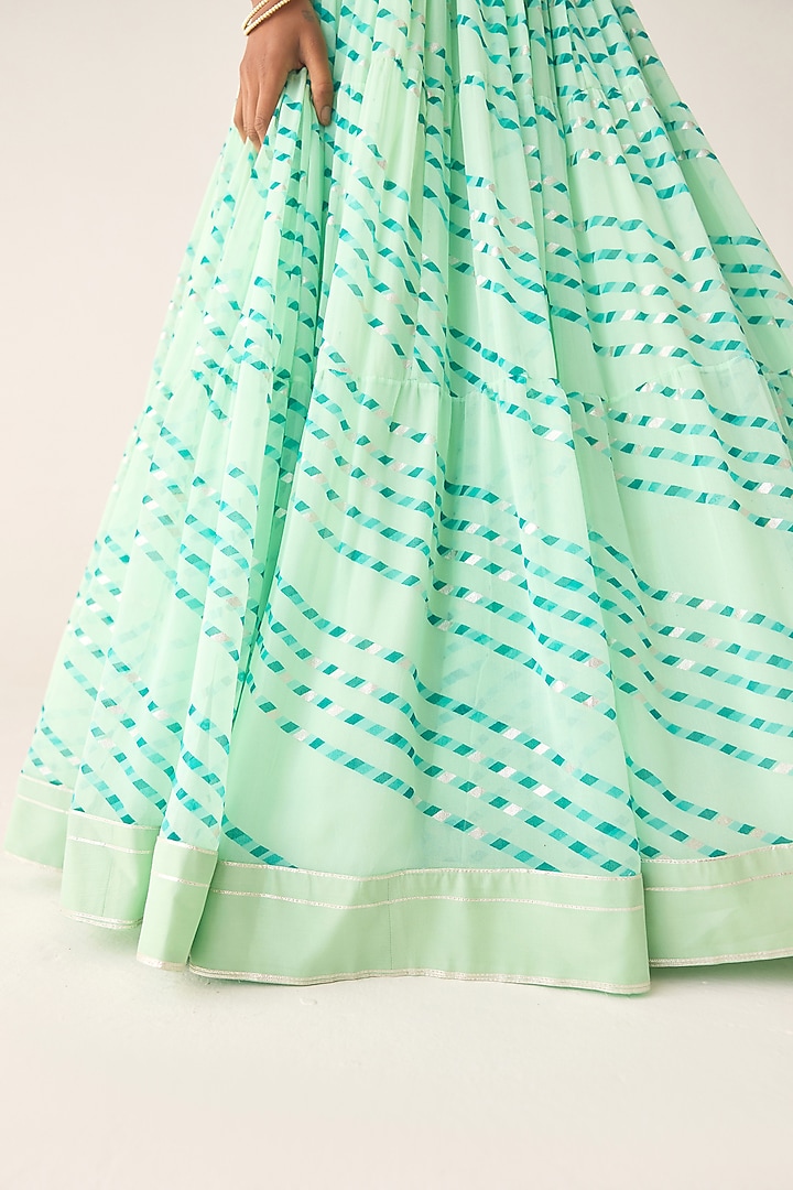 Bay Green Georgette Gota Thread Embroidered Leheriya Wedding Lehenga Set by Shyam Narayan Prasad at Pernia's Pop Up Shop