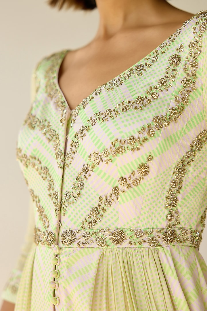 Jade Green Cotton Satin Flat Chiffon Printed & Zardosi Embroidered Wedding Anarkali Set by Shyam Narayan Prasad at Pernia's Pop Up Shop