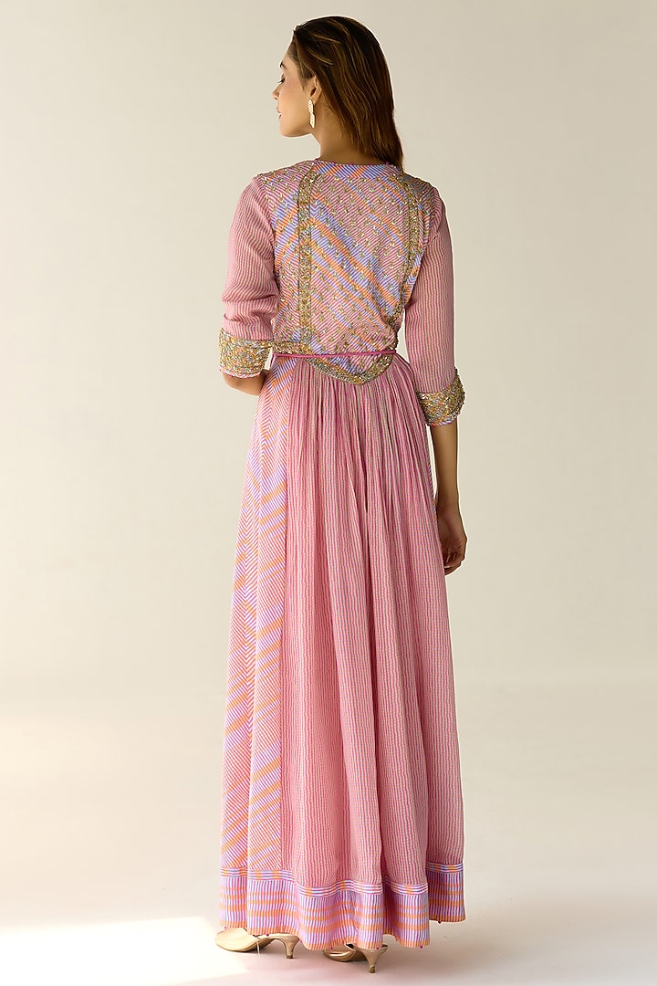 Lilac Cotton Satin Flat Chiffon Printed & Zardosi Embroidered Wedding Anarkali Set by Shyam Narayan Prasad at Pernia's Pop Up Shop