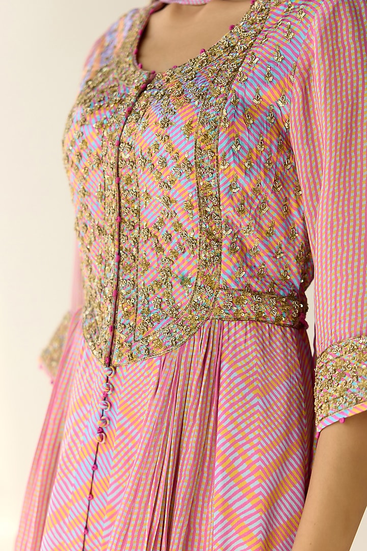 Lilac Cotton Satin Flat Chiffon Printed & Zardosi Embroidered Wedding Anarkali Set by Shyam Narayan Prasad at Pernia's Pop Up Shop