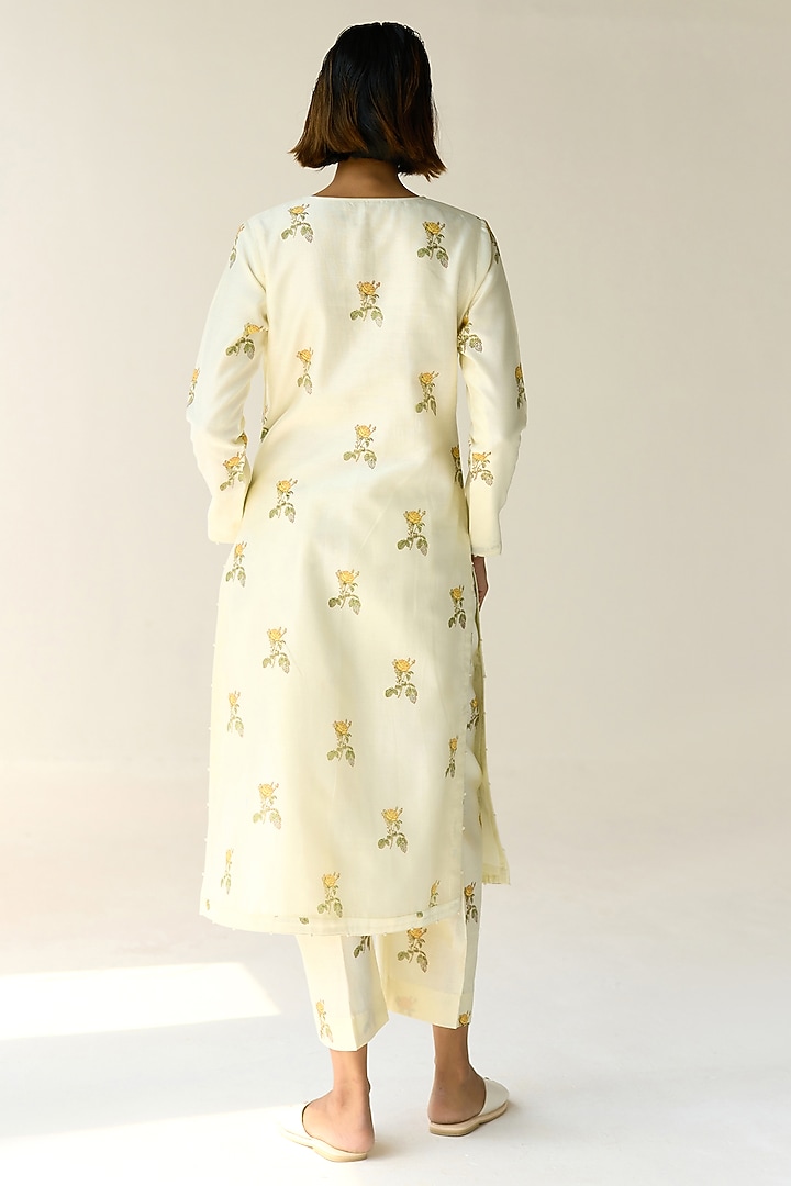 Green Chanderi Hand Block Printed Kurta Set by Shyam Narayan Prasad at Pernia's Pop Up Shop