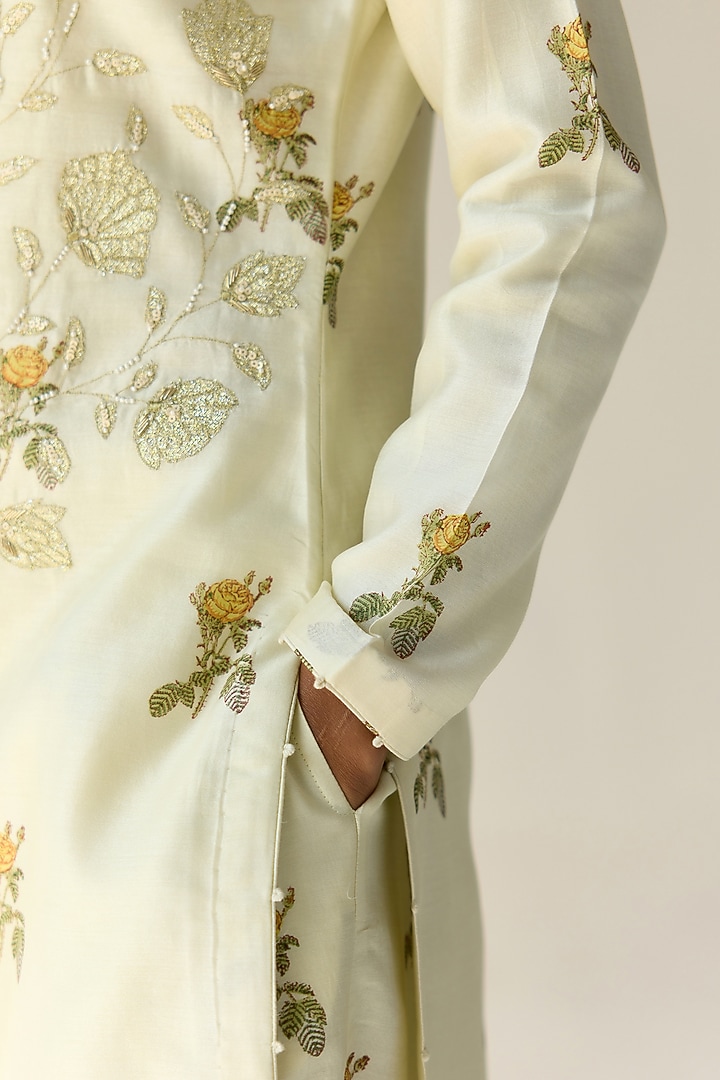 Green Chanderi Hand Block Printed Kurta Set by Shyam Narayan Prasad at Pernia's Pop Up Shop