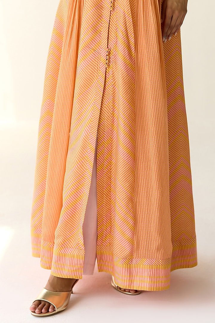 Marigold Yellow Cotton Satin Flat Chiffon Printed & Zardosi Embroidered Wedding Anarkali Set by Shyam Narayan Prasad at Pernia's Pop Up Shop
