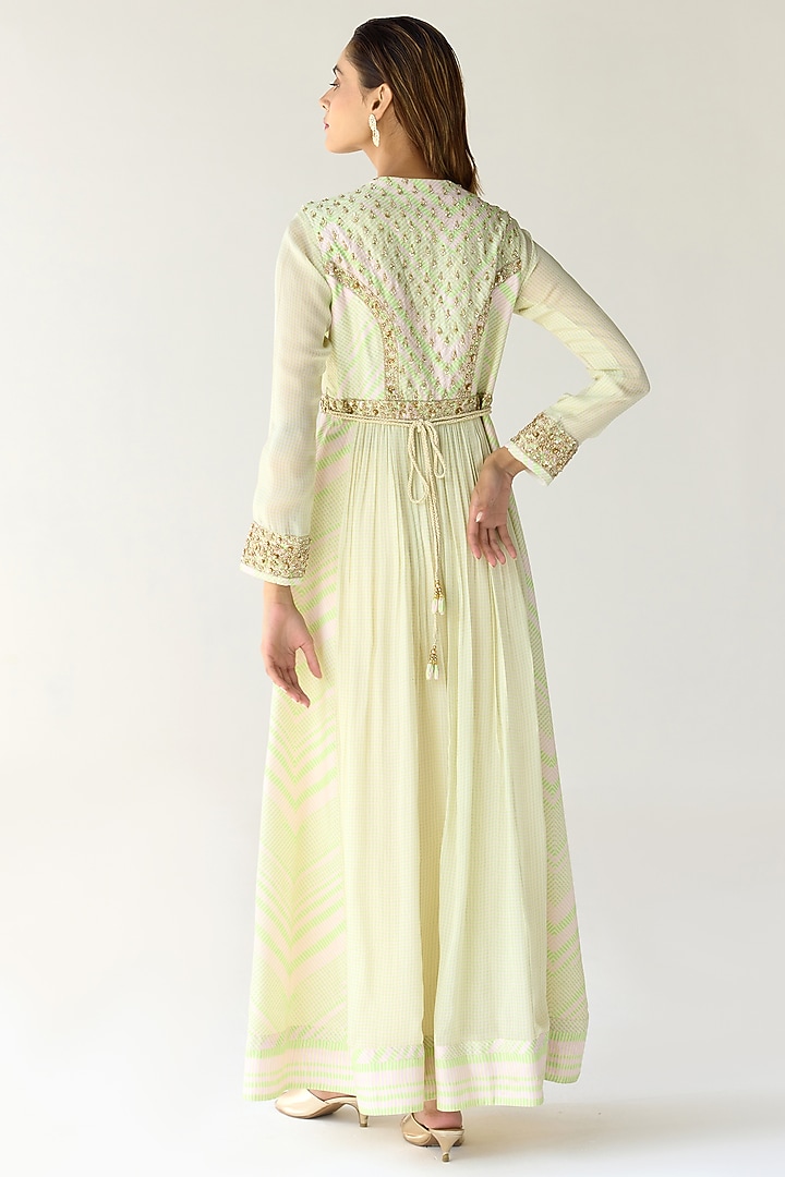 Jade Green Cotton Satin Flat Chiffon Printed & Zardosi Embroidered Wedding Anarkali Set by Shyam Narayan Prasad at Pernia's Pop Up Shop