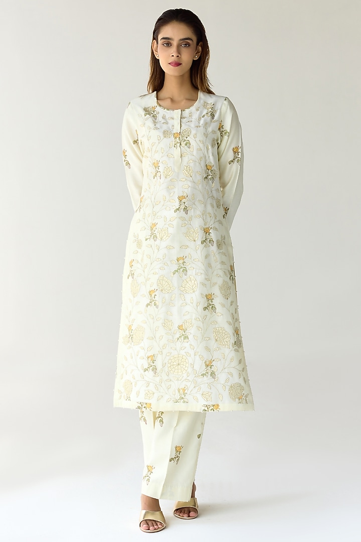 Green Chanderi Hand Block Printed Kurta Set by Shyam Narayan Prasad at Pernia's Pop Up Shop