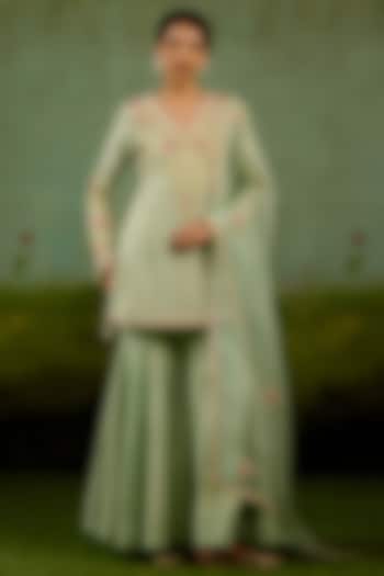 Sea Green Banarasi Silk Wedding Sharara Set by Shyam Narayan Prasad at Pernia's Pop Up Shop