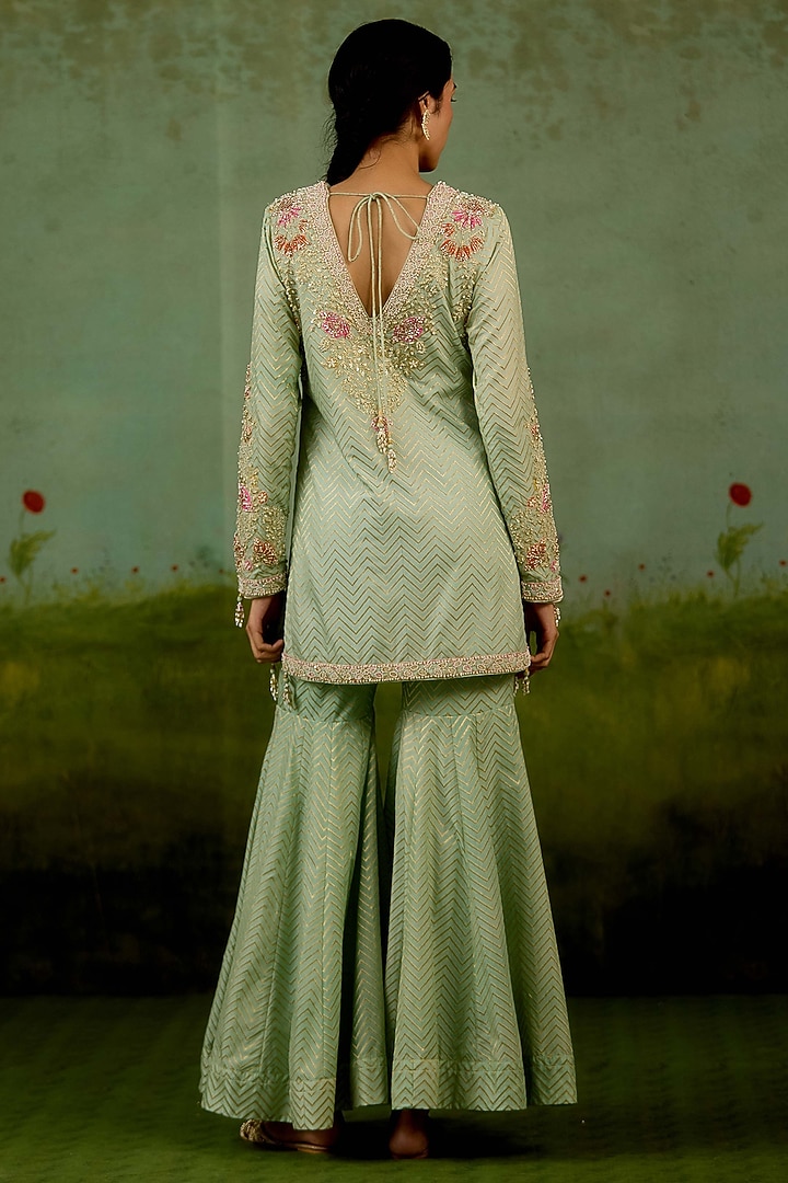 Sea Green Banarasi Silk Wedding Sharara Set by Shyam Narayan Prasad at Pernia's Pop Up Shop