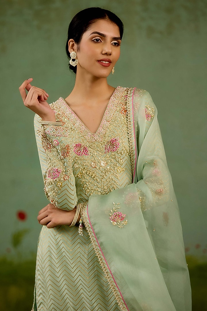 Sea Green Banarasi Silk Wedding Sharara Set by Shyam Narayan Prasad at Pernia's Pop Up Shop