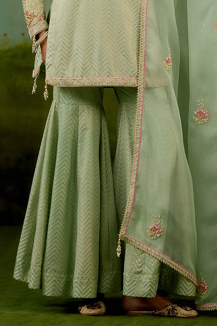 Sea Green Banarasi Silk Wedding Sharara Set by Shyam Narayan Prasad at Pernia's Pop Up Shop