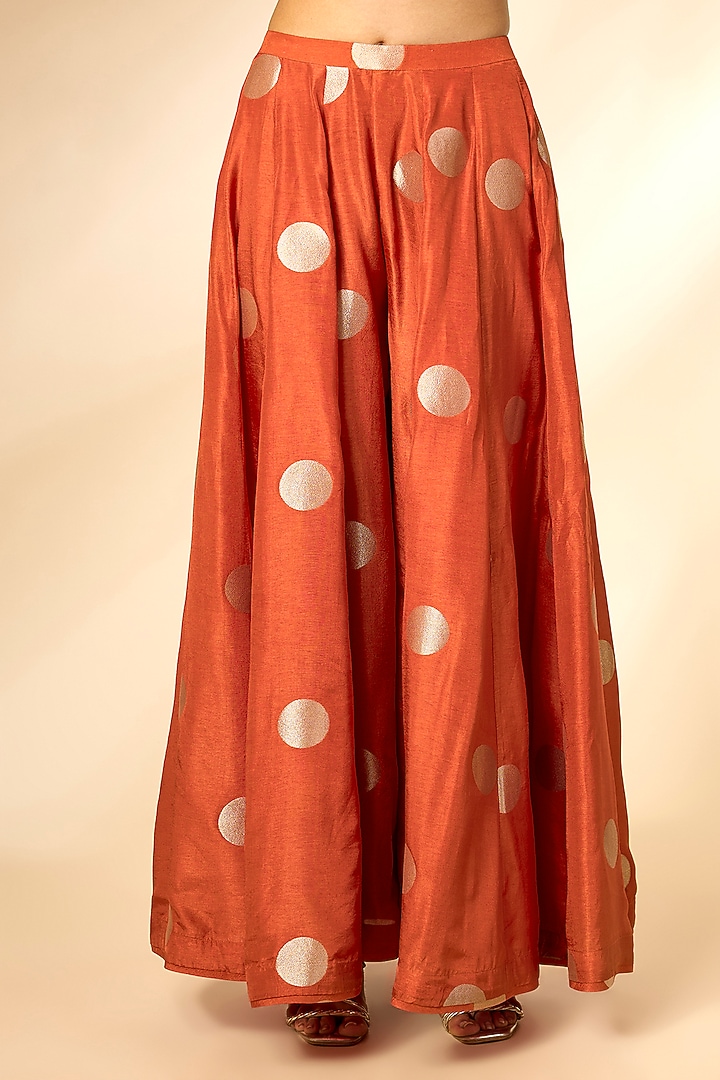 Burnt Orange Silk Brocade Wedding Sharara Set by Shyam Narayan Prasad at Pernia's Pop Up Shop