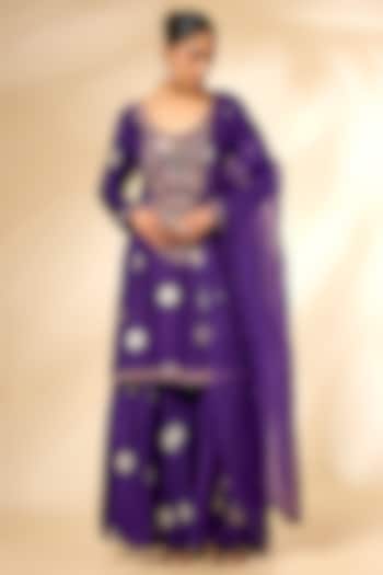 Purple Silk Brocade Wedding Sharara Set by Shyam Narayan Prasad at Pernia's Pop Up Shop