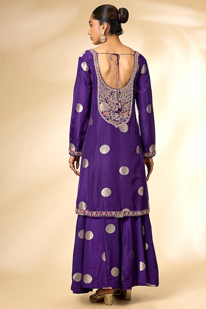 Purple Silk Brocade Wedding Sharara Set by Shyam Narayan Prasad at Pernia's Pop Up Shop