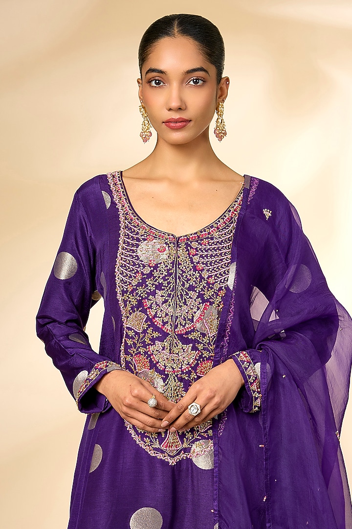 Purple Silk Brocade Wedding Sharara Set by Shyam Narayan Prasad at Pernia's Pop Up Shop