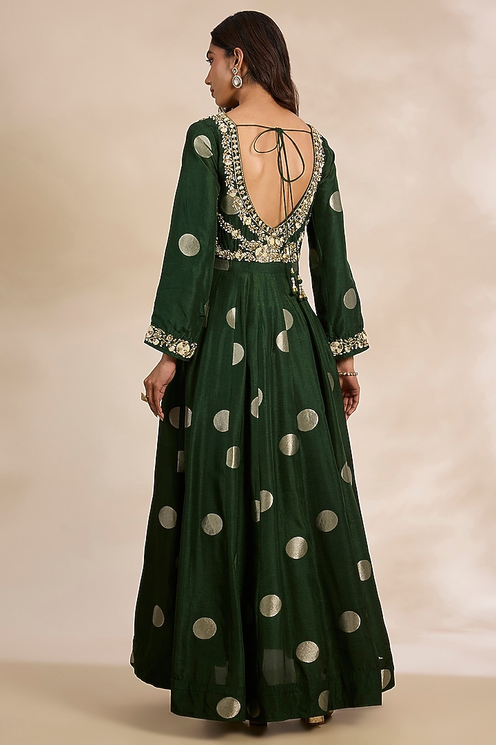 Forest Green Silk Brocade Wedding Anarkali Set by Shyam Narayan Prasad at Pernia's Pop Up Shop