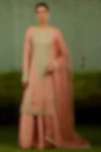 Shell Pink Banarasi Silk Wedding Sharara Set by Shyam Narayan Prasad at Pernia's Pop Up Shop