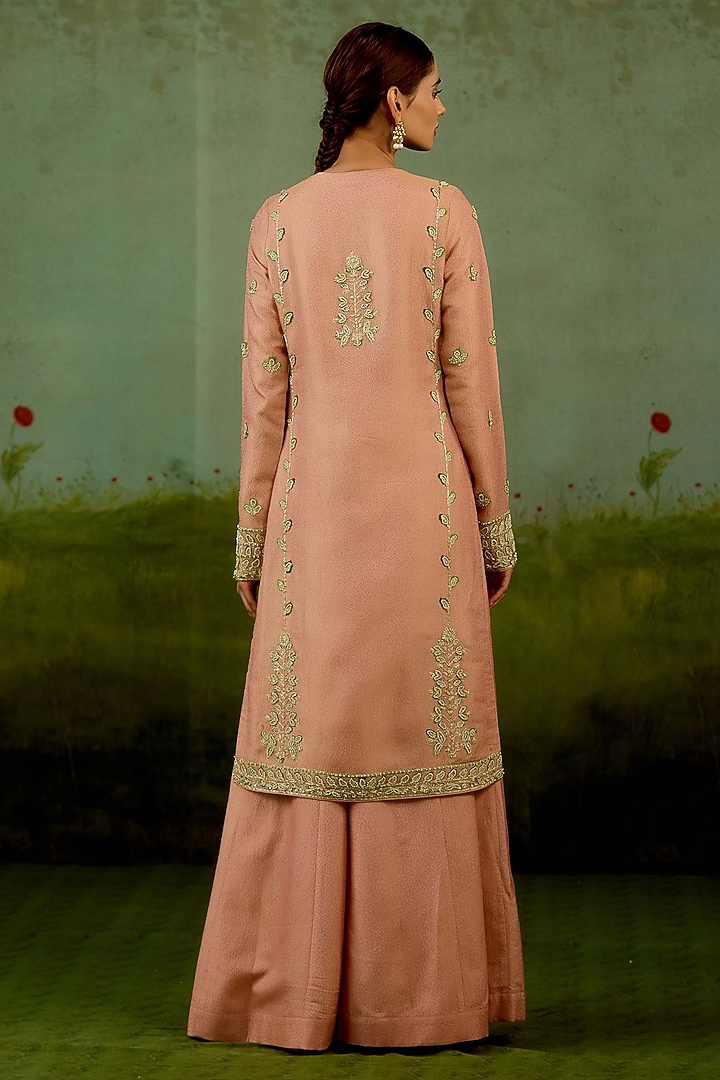 Shell Pink Banarasi Silk Wedding Sharara Set by Shyam Narayan Prasad at Pernia's Pop Up Shop