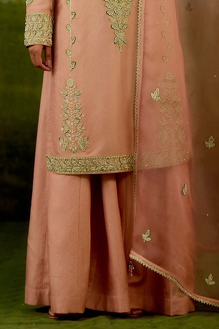 Shell Pink Banarasi Silk Wedding Sharara Set by Shyam Narayan Prasad at Pernia's Pop Up Shop