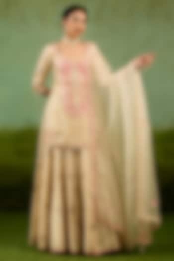 Ivory Silk Brocade Wedding Sharara Set by Shyam Narayan Prasad at Pernia's Pop Up Shop